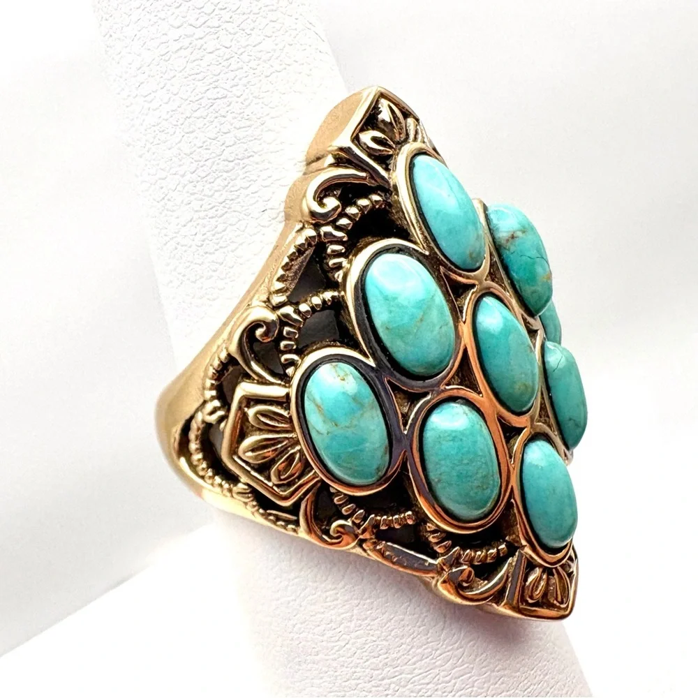 Studio Barse Turquoise Multi-Stone Oval Cluster Ring in Gold-Tone